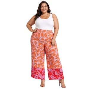 Jessica Simpson Saydee Soft Pant 3X Floral Wide Leg Pink Orange New